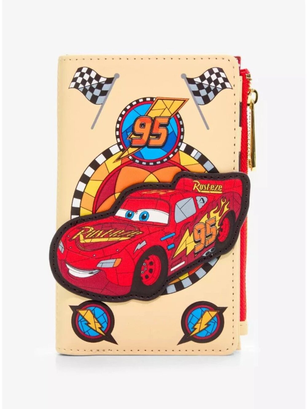 Loungefly Disney Pixar Cars Lightning McQueen Wallet Stained Glass Snap Zip New